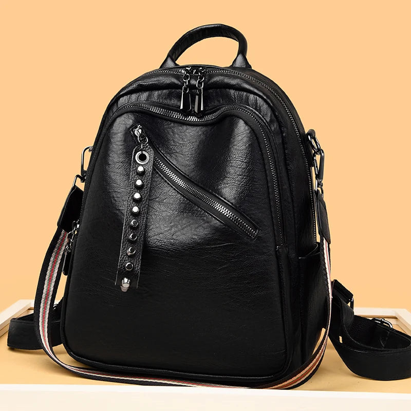 Women Leather Backpack Large Capacity Casual Shoulder Bag for Teenage Girl