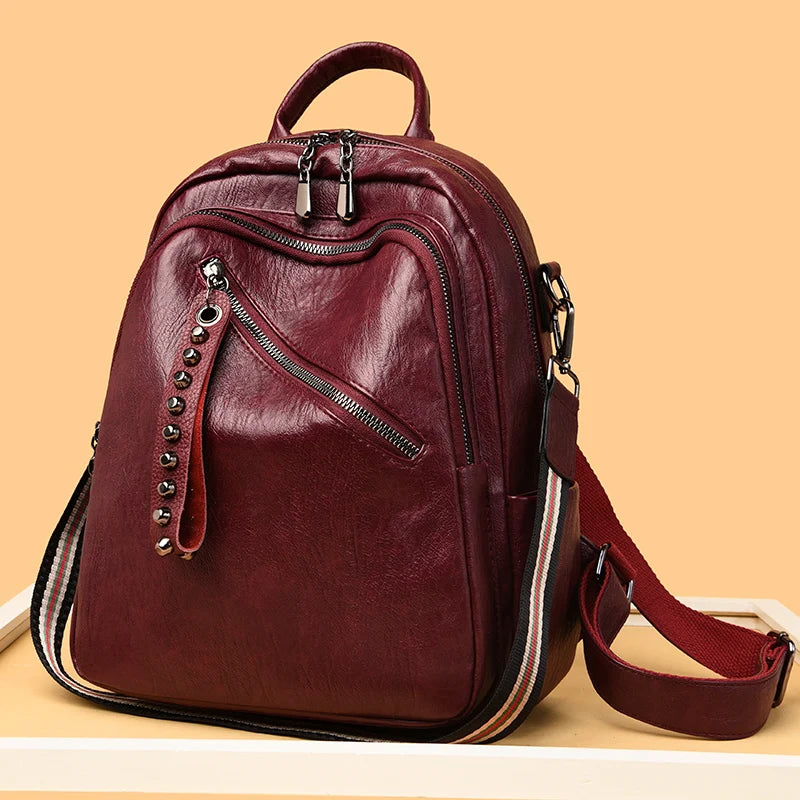 Women Leather Backpack Large Capacity Casual Shoulder Bag for Teenage Girl