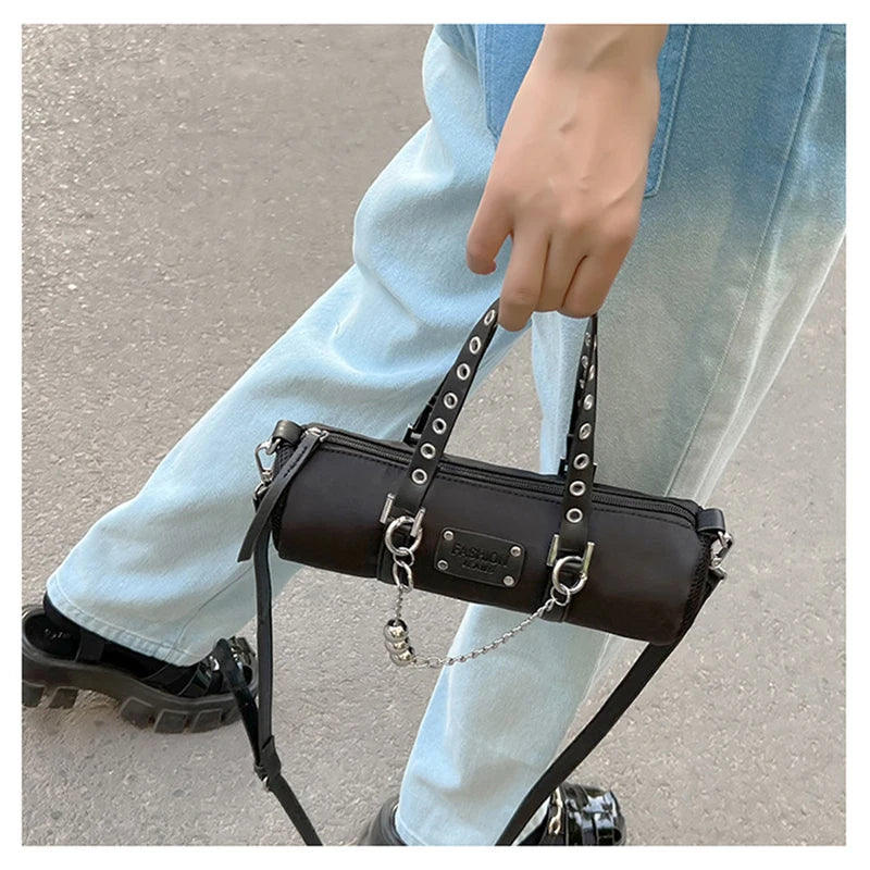 Girl Small Purses Handbags Chain Cylinder Side Bag Pillow Pattern Shoulder Bag