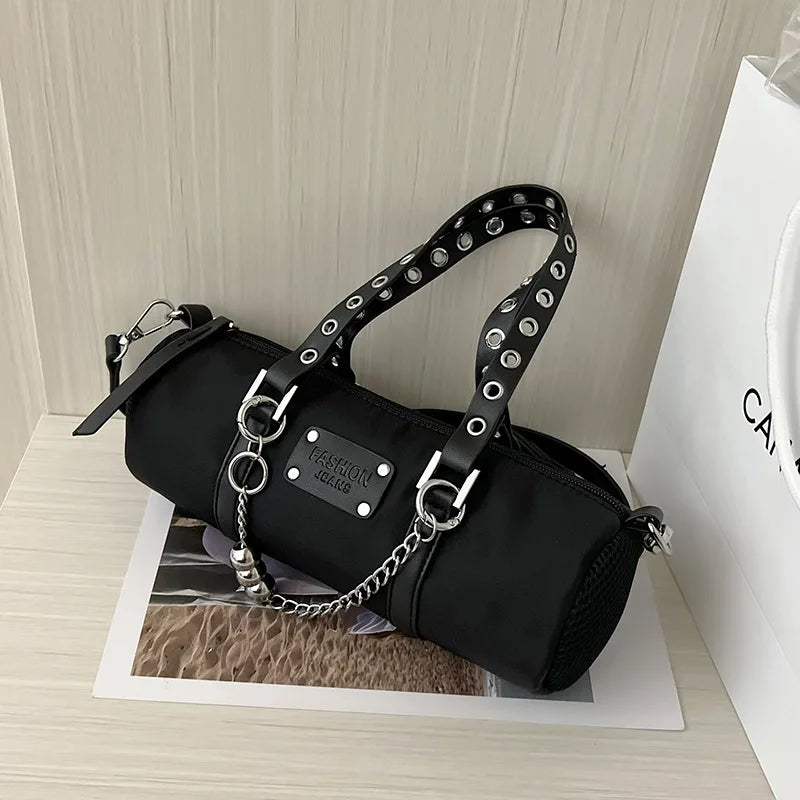 Girl Small Purses Handbags Chain Cylinder Side Bag Pillow Pattern Shoulder Bag