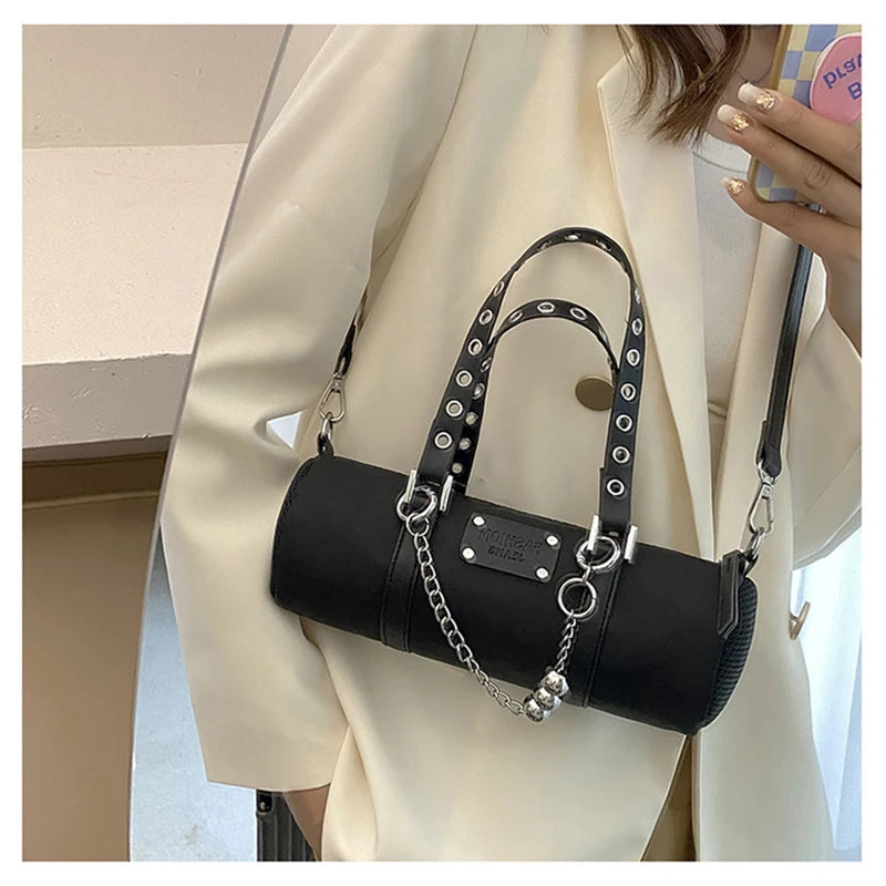 Girl Small Purses Handbags Chain Cylinder Side Bag Pillow Pattern Shoulder Bag