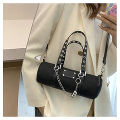 Girl Small Purses Handbags Chain Cylinder Side Bag Pillow Pattern Shoulder Bag