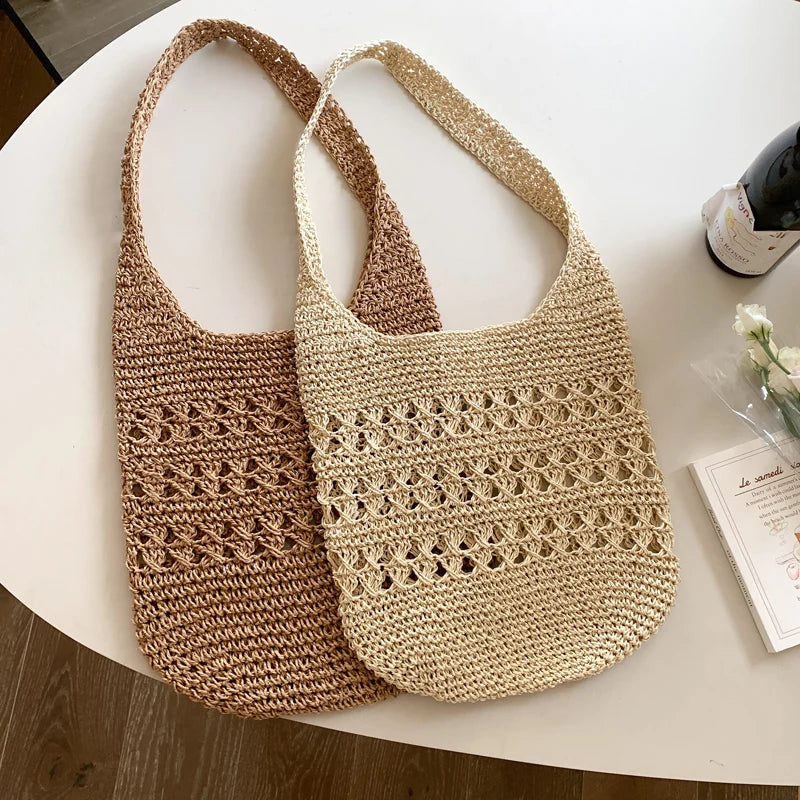 Hollow Out Tote Bag Women Woven Shoulder Bag Beach Bag