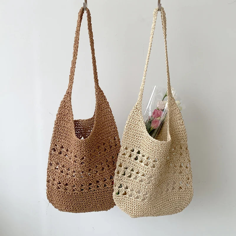 Hollow Out Tote Bag Women Woven Shoulder Bag Beach Bag