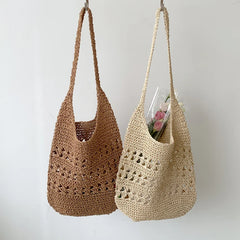 Hollow Out Tote Bag Women Woven Shoulder Bag Beach Bag