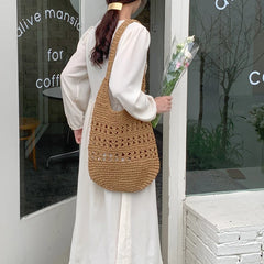 Hollow Out Tote Bag Women Woven Shoulder Bag Beach Bag