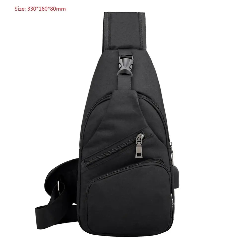 Men's Sling Chest Pack Crossbody Bag USB Charging Messenger Canvas Shoulder