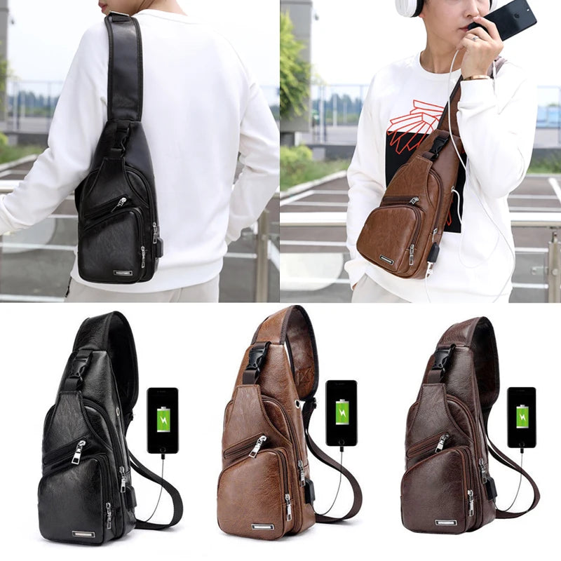 Men Handbags Casual PU Leather Bag Vertical Briefcase Shoulder Messenger Bags