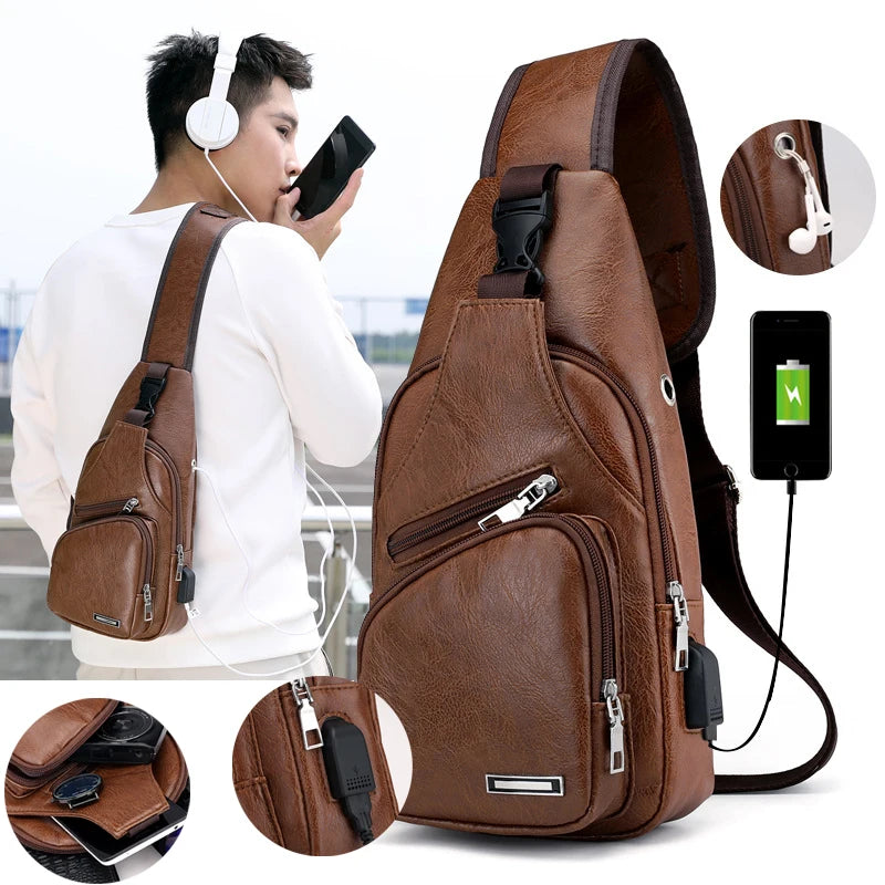 Men Handbags Casual PU Leather Bag Vertical Briefcase Shoulder Messenger Bags