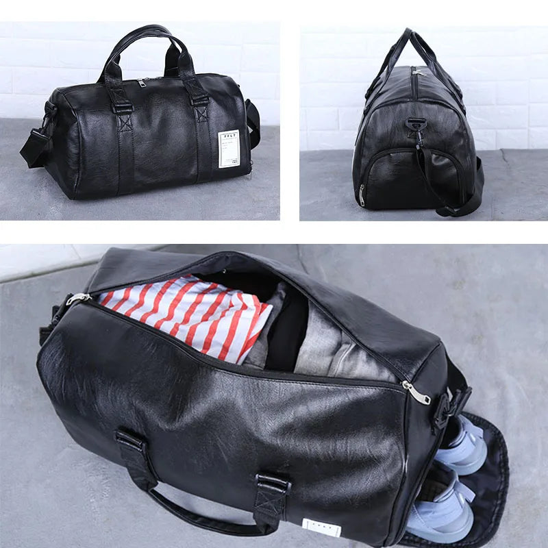 PU Leather Luggage Bag With Shoes Pocket