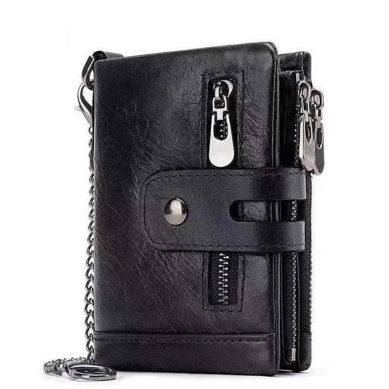 RFID Anti-Theft Swiping Wallet Oil Wax Cowhide Men's Leather Wallet