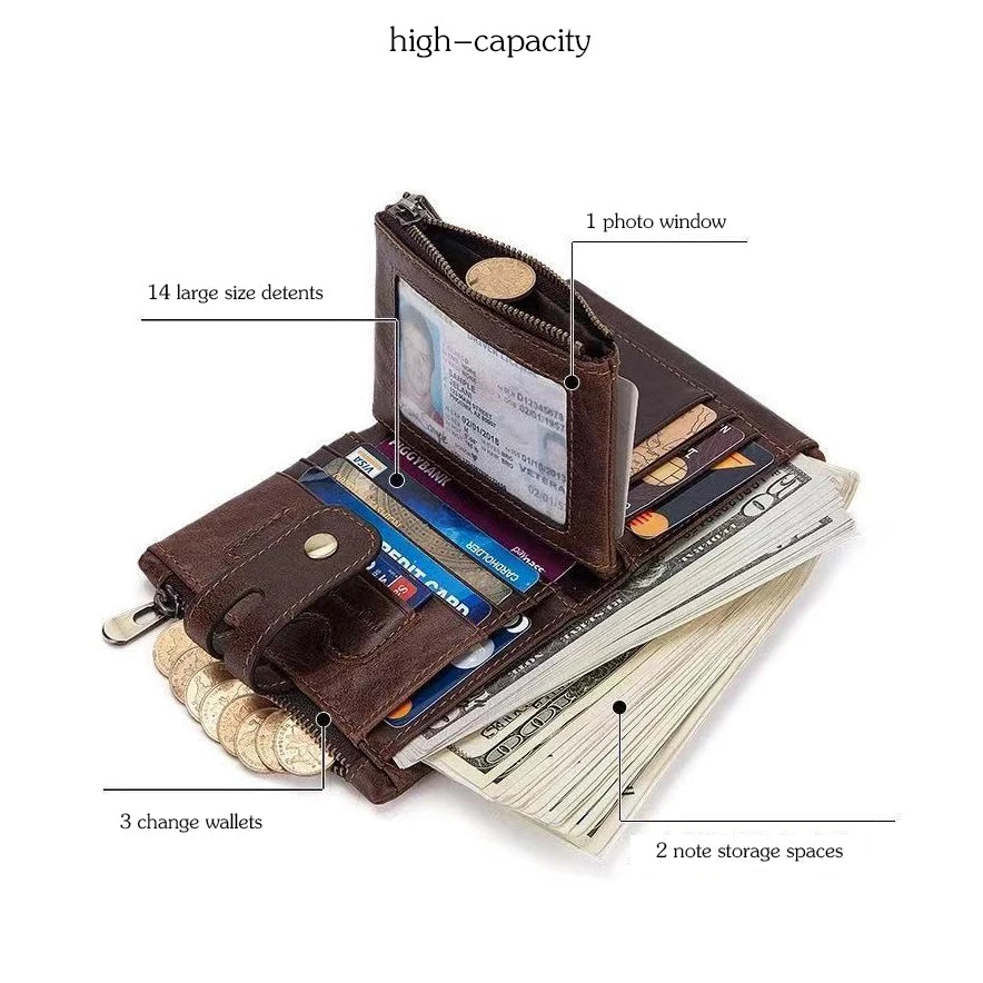 RFID Anti-Theft Swiping Wallet Oil Wax Cowhide Men's Leather Wallet