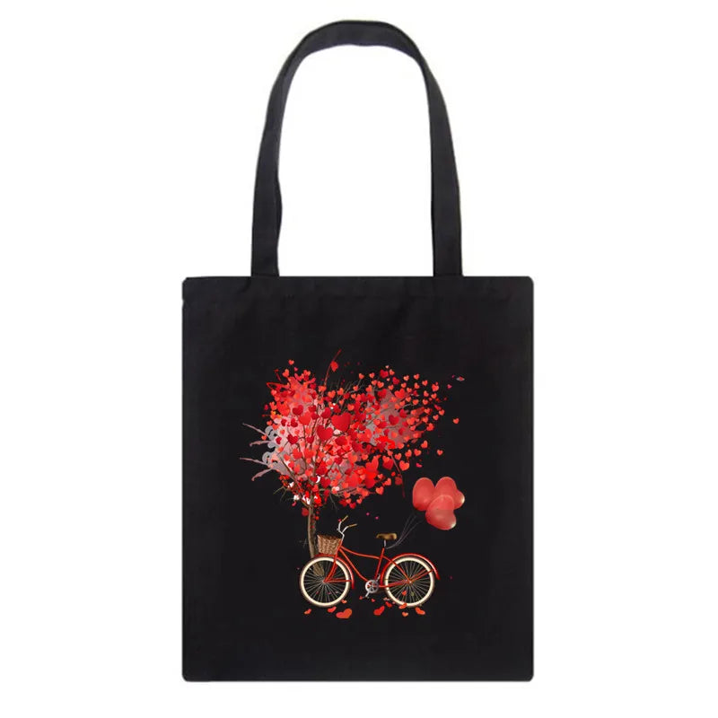 Red Tree Heart Canvas Women Shopping Bags Flower Girl Shoulder Cloth Bags