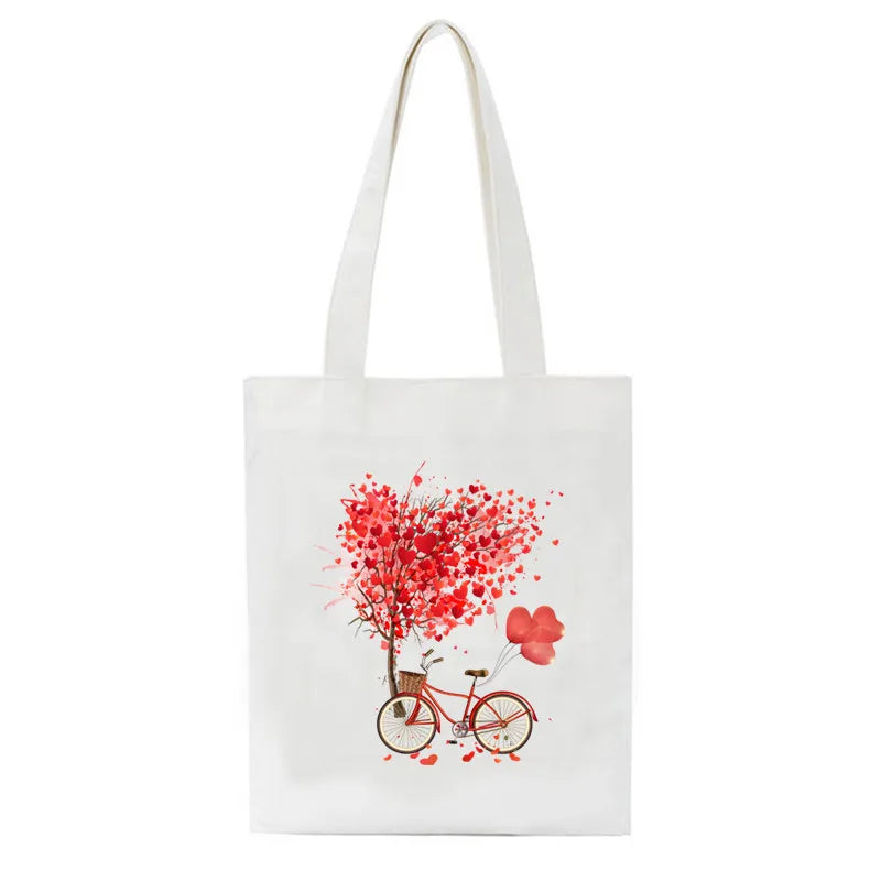 Red Tree Heart Canvas Women Shopping Bags Flower Girl Shoulder Cloth Bags