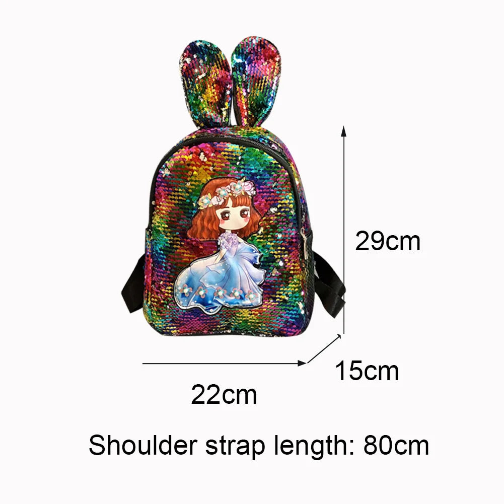 Lovely Rabbit Ear Backpack Girls School Book Bag Cartoon Sequin Casual Knapsack