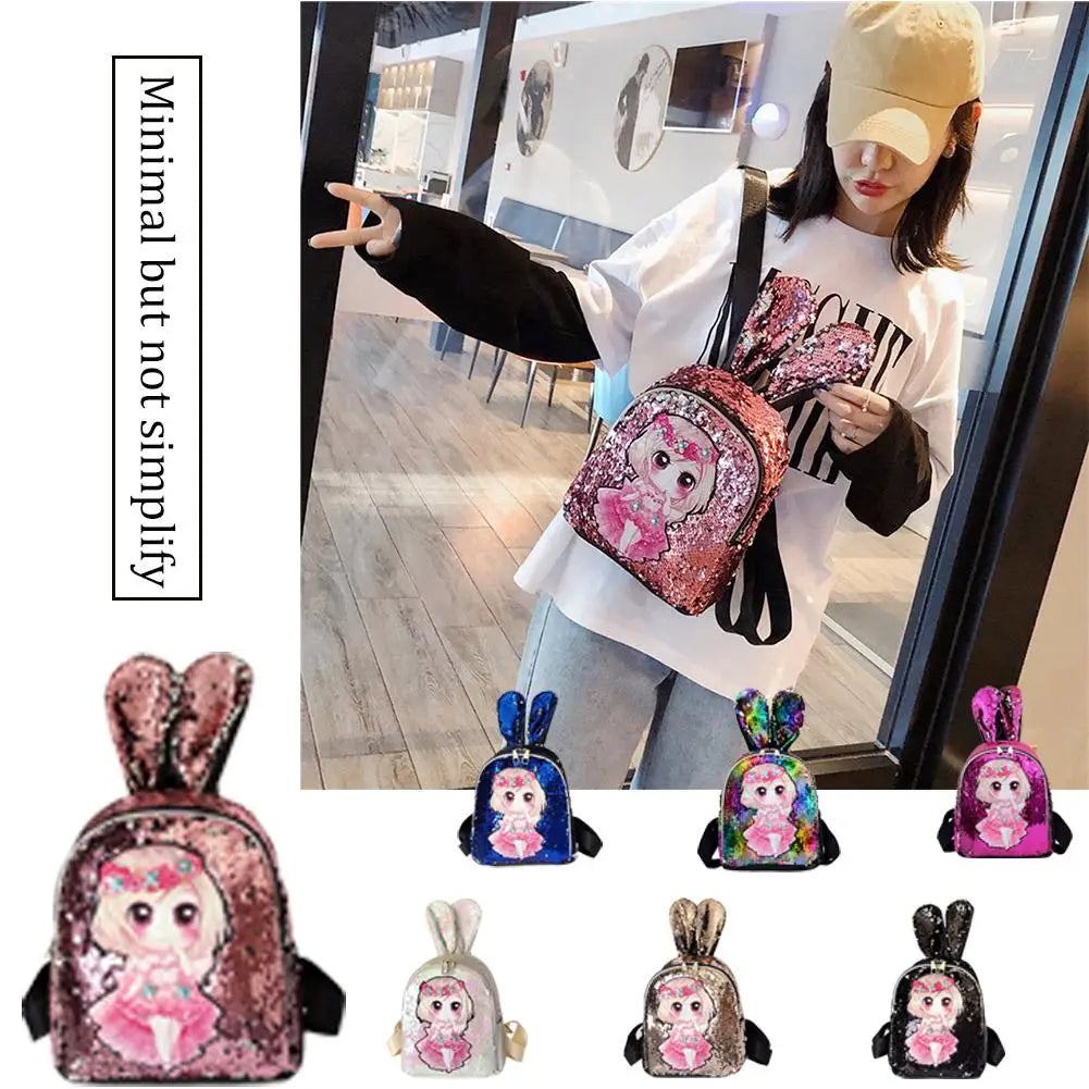 Wear-resistant Sequins Backpack Lovely Rabbit Ear School Bag