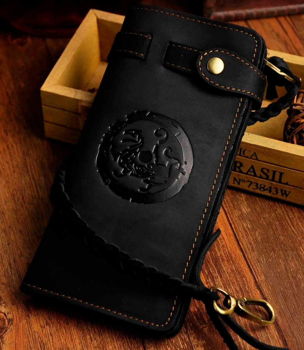 Hot Crazy Horse Leather Chain Wallet Purse Clutch For Men