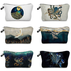 Sea Whale Print Cosmetic Bag Pretty Makeup Pencil Case Portable Storage Lady