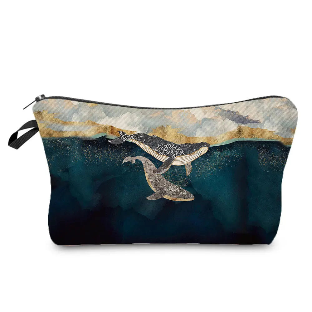 Sea Whale Print Cosmetic Bag Pretty Makeup Pencil Case Portable Storage Lady