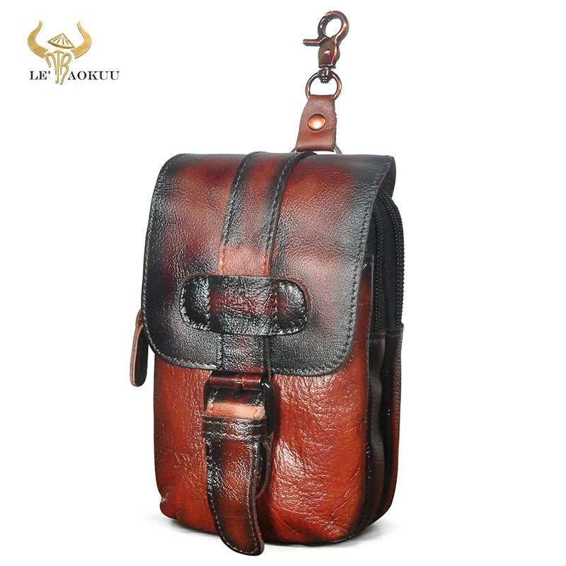 Genuine Leather Travel Waist Belt Pack Bag for Men