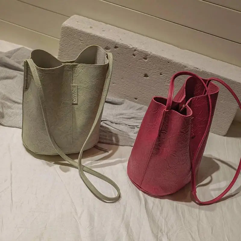 Women's PU Leather Bucket Crossbody Bag for Hiking