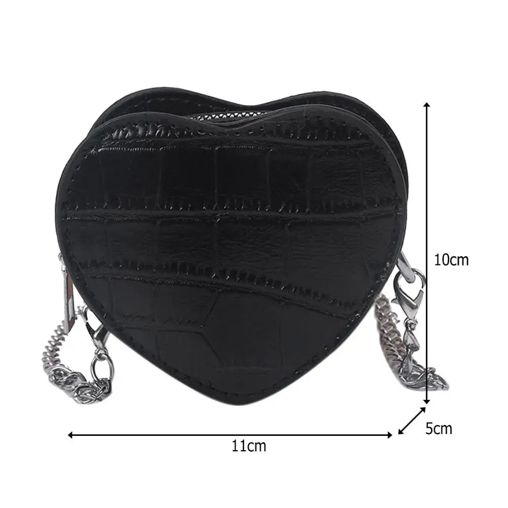 Women PU Leather Chain Crossbody Bag Heart Shoulder Messenger Handbag
