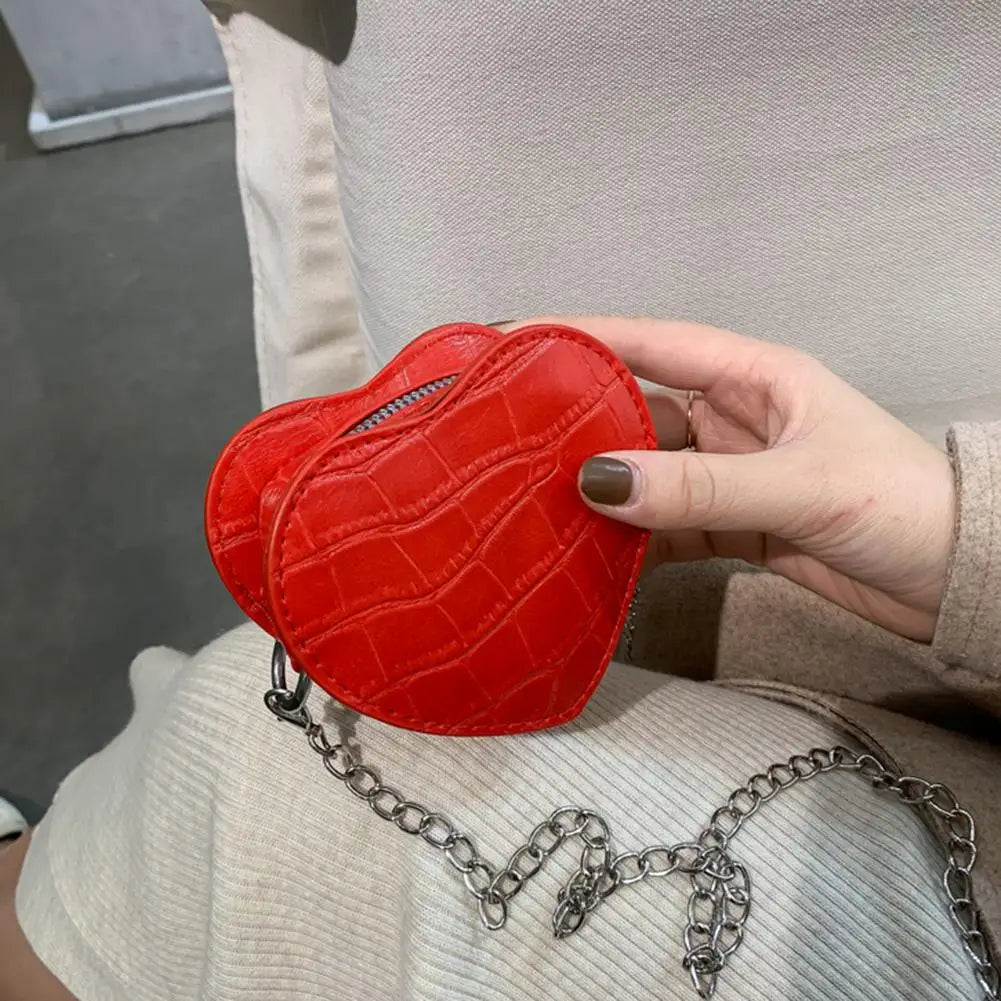 Women PU Leather Chain Crossbody Bag Heart Shoulder Messenger Handbag