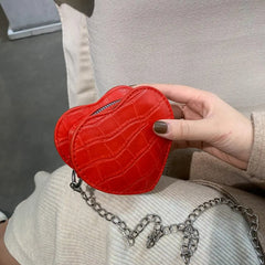 Women PU Leather Chain Crossbody Bag Heart Shoulder Messenger Handbag