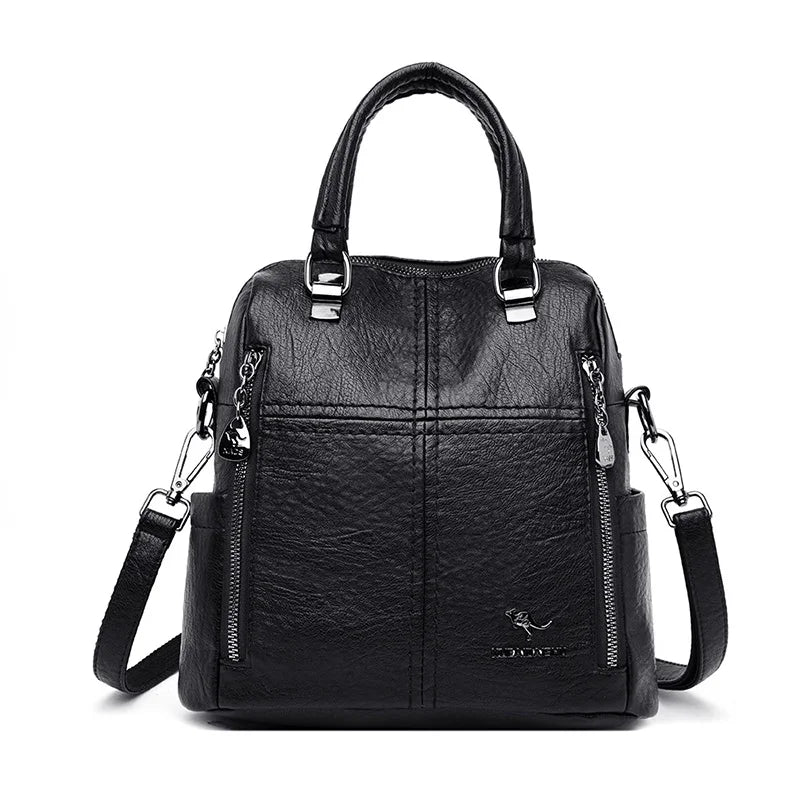 High Leather Backpack Women Shoulder Bags Multifunction Travel Backpack