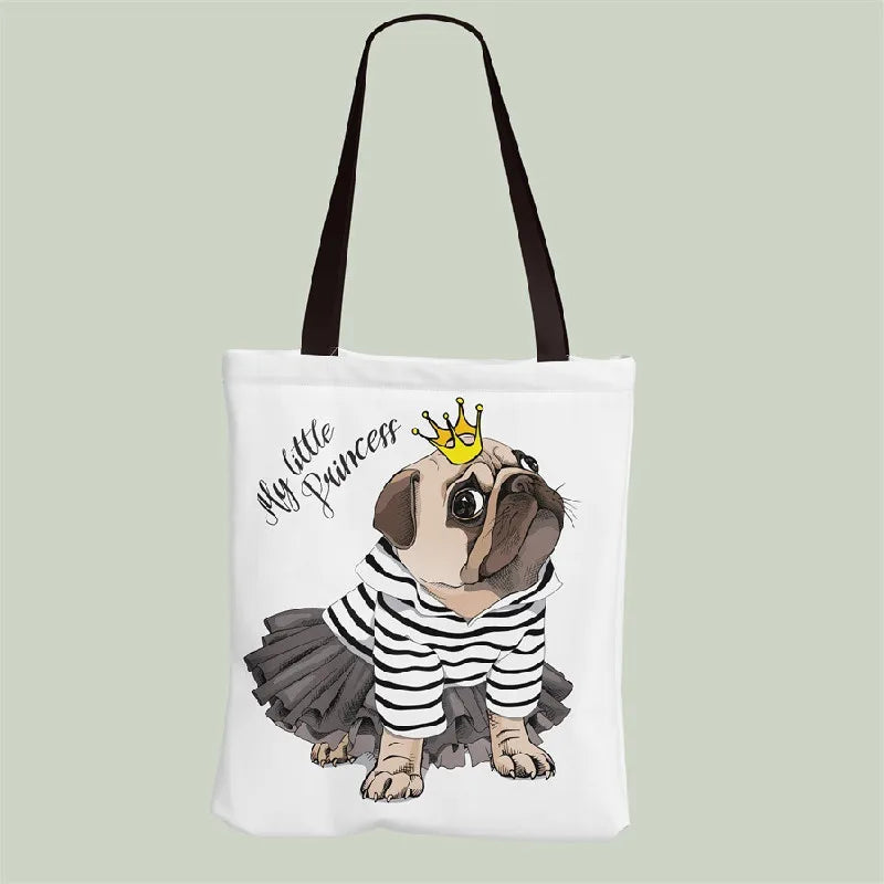 Hot Pug Canvas HandBag Women Cartoon Dog Shoulder Bag