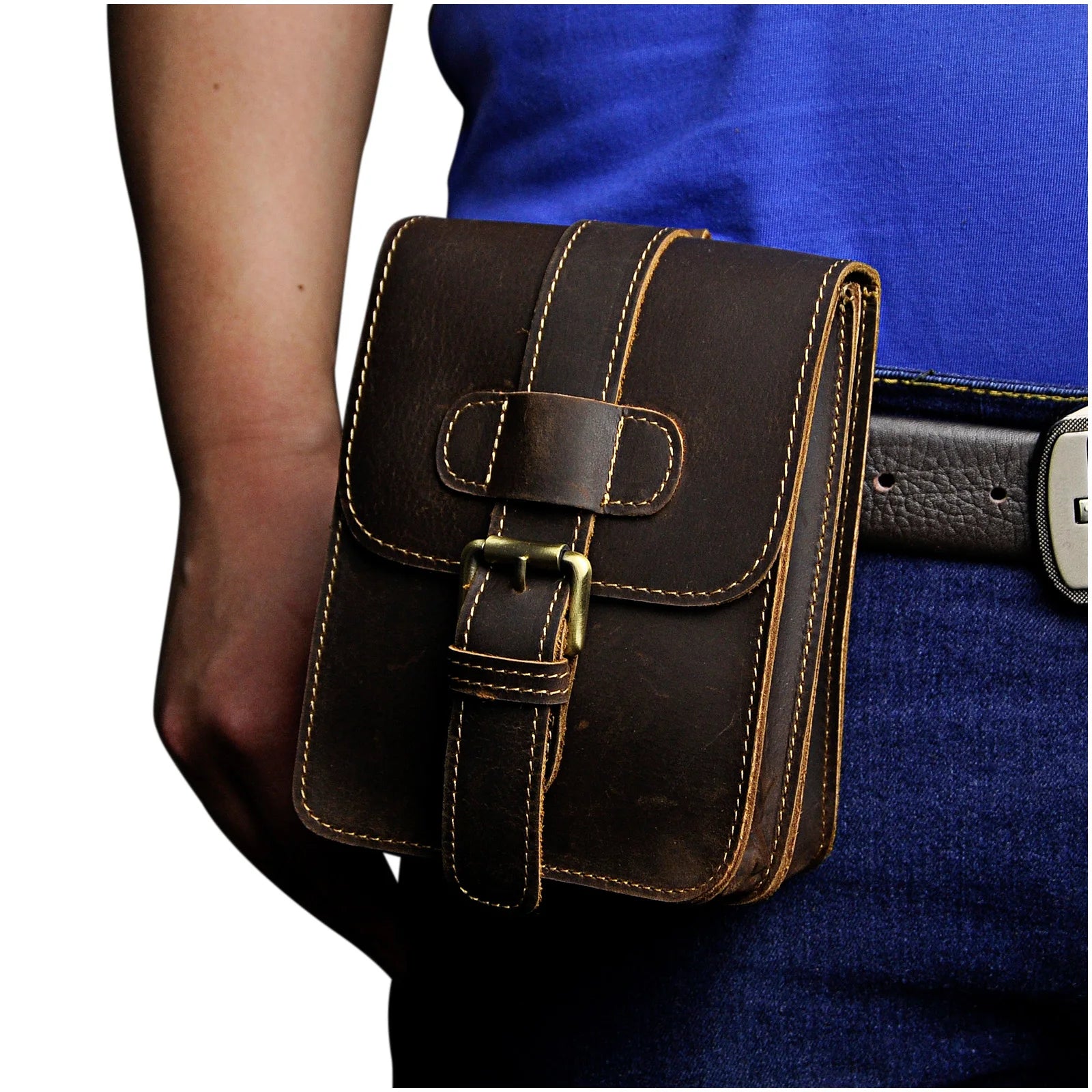 Hot Leather Travel Hook Fanny Waist Belt Pack Phone Cigarette Pouch Case for Men