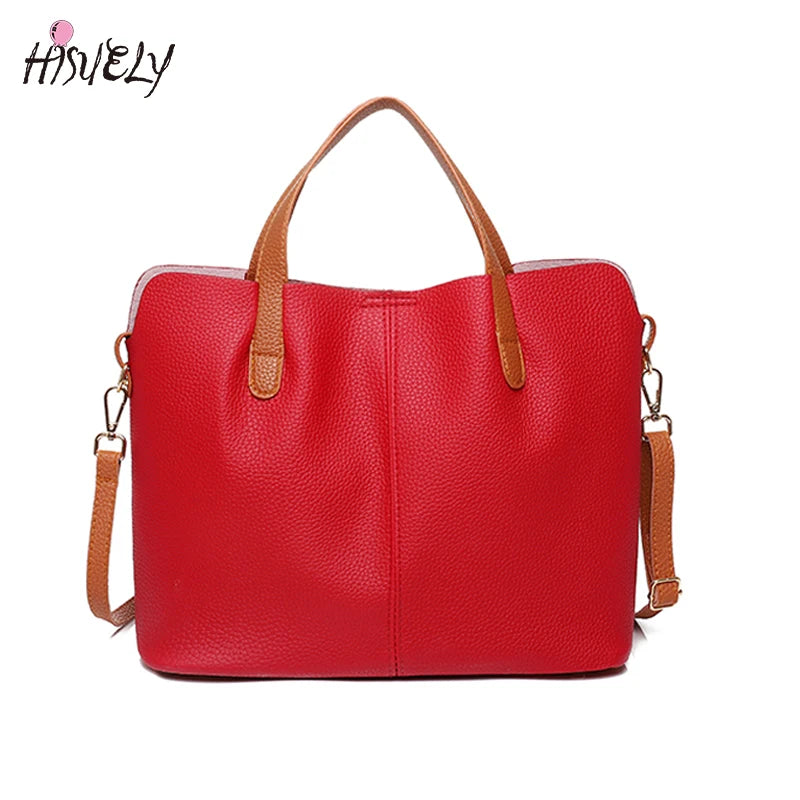 Hot Red Women PU Leather Handbags Large Capacity Shoulder Bags
