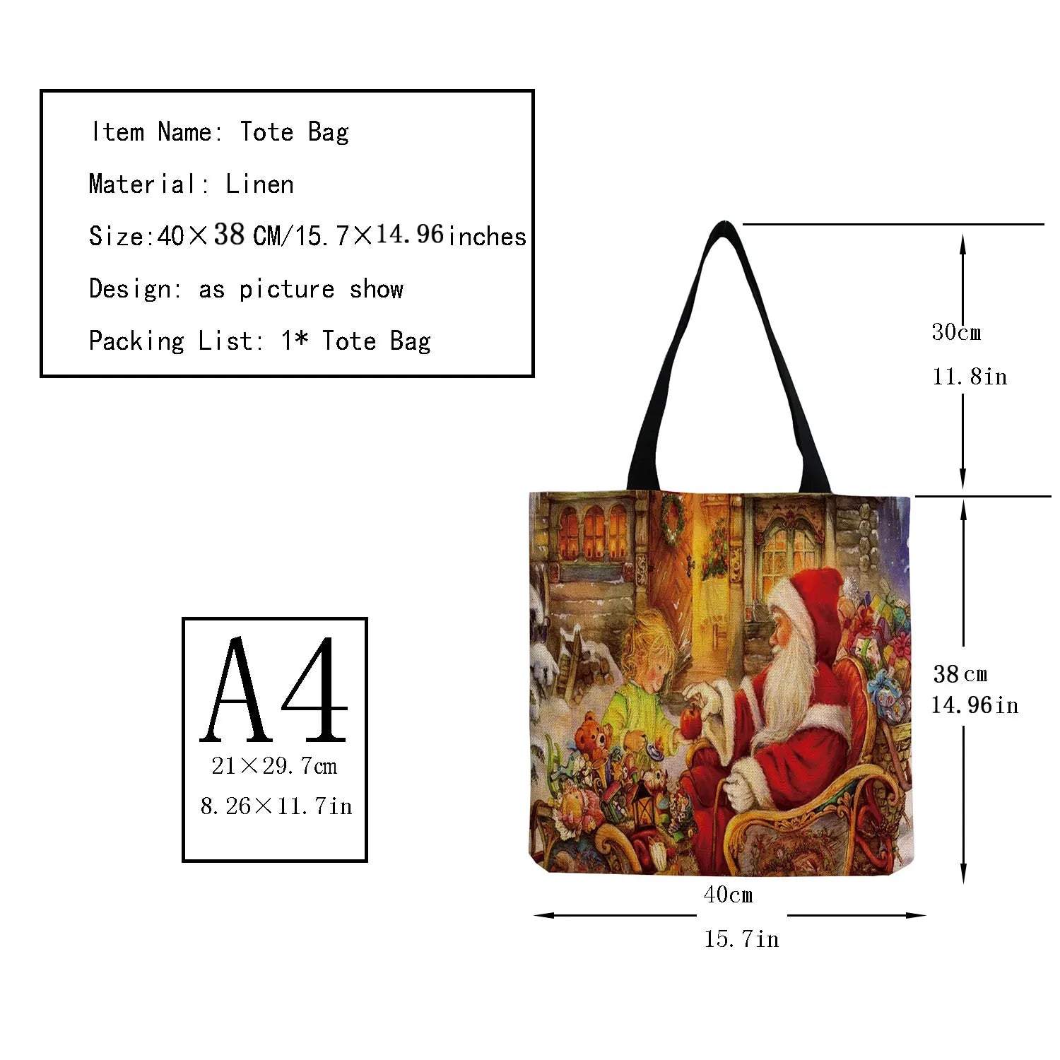 Santa Claus Tote Bag Christmas Candy Gift Handbags High Capacity