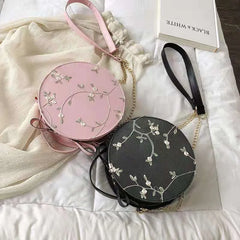 Sweet Lace Round Handbags High PU Leather Women Crossbody Bags