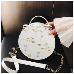 Sweet Lace Round Handbags High PU Leather Women Crossbody Bags