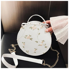 Sweet Lace Round Handbags High PU Leather Women Crossbody Bags