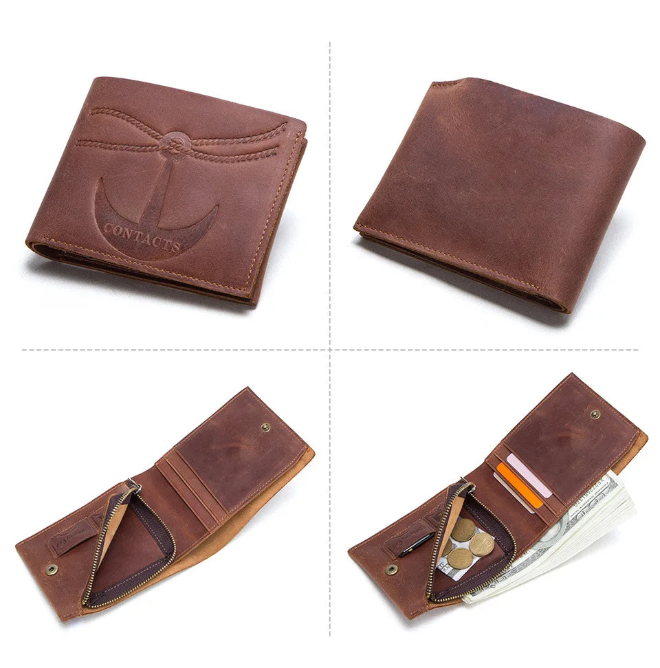 Vintage Crazy Horse Leather Men's Wallet Lightweight Cow Leather Wallet