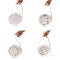 Boho Round Rattan Crossbody Bag Straw Woven Circle Shoulder Handbag