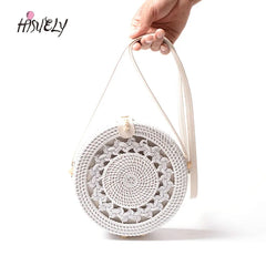 Boho Round Rattan Crossbody Bag Straw Woven Circle Shoulder Handbag