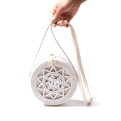 Boho Round Rattan Crossbody Bag Straw Woven Circle Shoulder Handbag