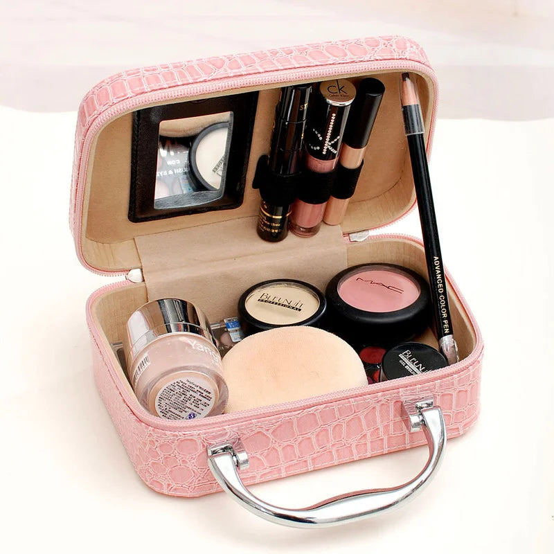 Women Beauticians Cosmetic Bags Travel Handbags PU Leather Organizer Makeup Bag