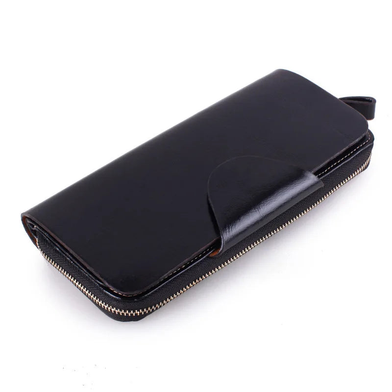 Women Leather Wallets Zipper Oil Wax Leather Long Female Wallet