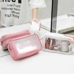 Pink Transparent Makeup Bag Travel PU Clear Cosmetic Bag for Women