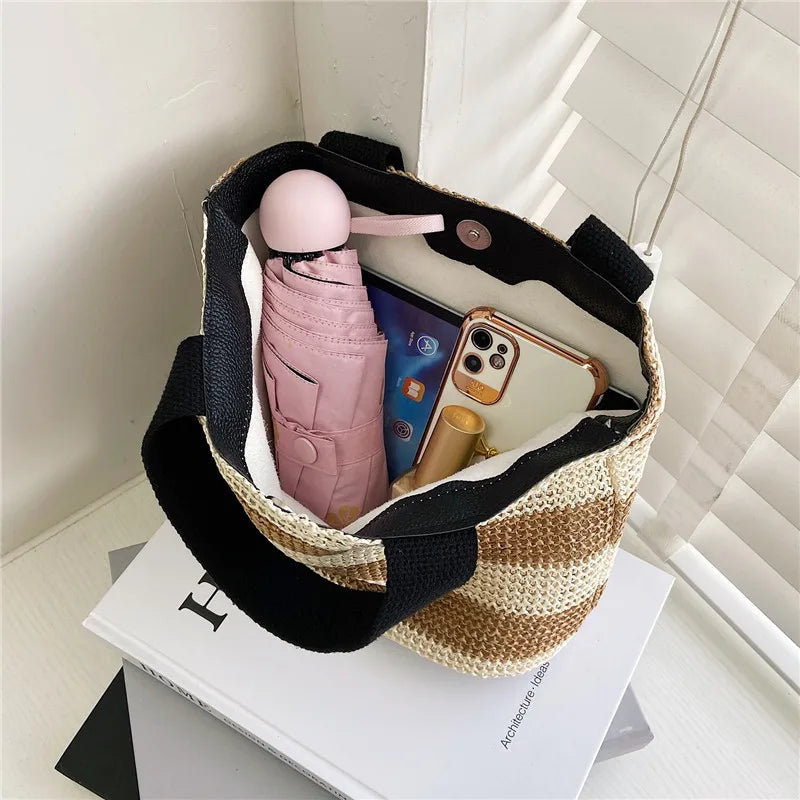 Straw Bags Women Woven Basket Beach Totes Lady Shopping Handbags