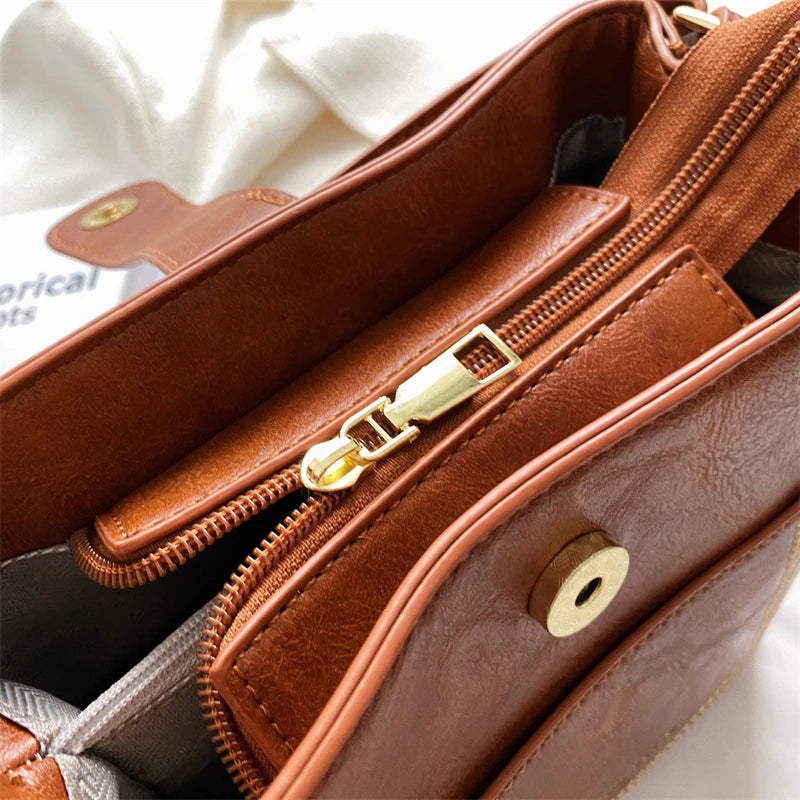 Vintage Small PU Leather Bucket Crossbody Bag for Women Lady Handbag