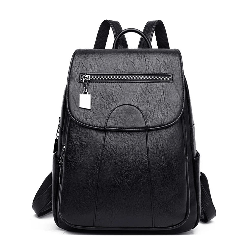 Women's Large-Capacity Leather Backpack - Anti-Theft Travel Bag