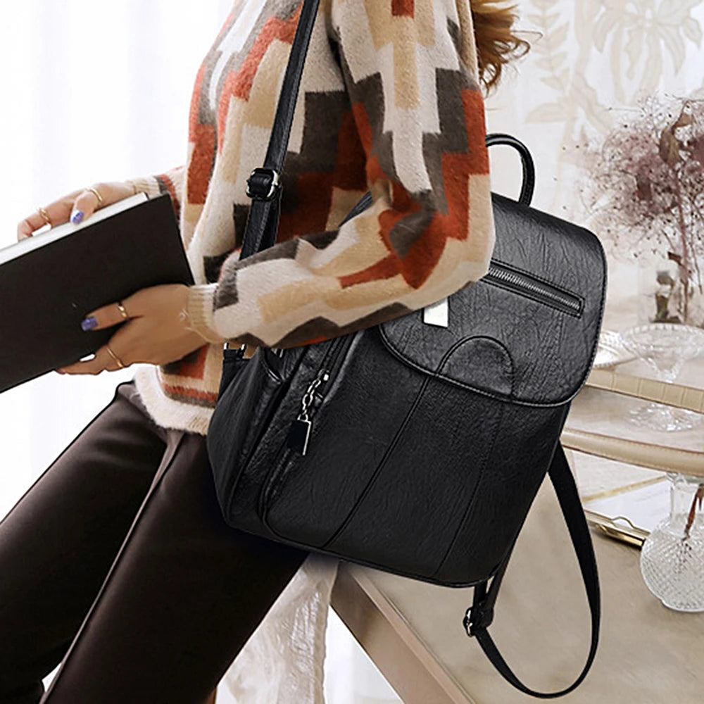 Large-Capacity Leather Backpack for Women