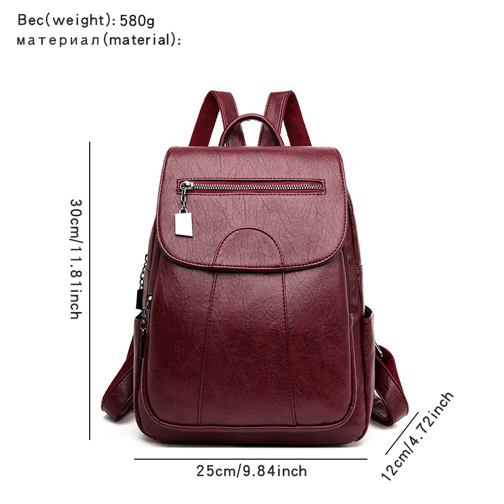 Large-Capacity Leather Backpack for Women
