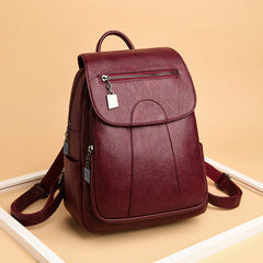 Women's Large-Capacity Leather Backpack - Anti-Theft Travel Bag