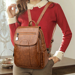 Women's Large-Capacity Leather Backpack - Anti-Theft Travel Bag